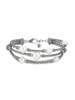 Classic Chain Silver & 7-10MM Pearl Triple Row Bracelet