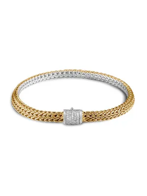 Classic Chain 18K Yellow Gold, Silver & Diamond Pavé Reversible Bracelet