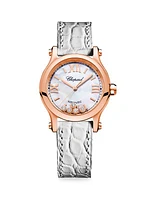 Happy Sport 18K Rose Gold, Diamond & Alligator Strap Watch