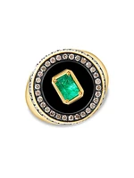 The Voyager Aebi 18K Yellow Gold, Emerald, Onyx & Brown Diamond Signet Ring