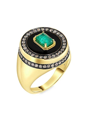 The Voyager Aebi 18K Yellow Gold, Emerald, Onyx & Brown Diamond Signet Ring