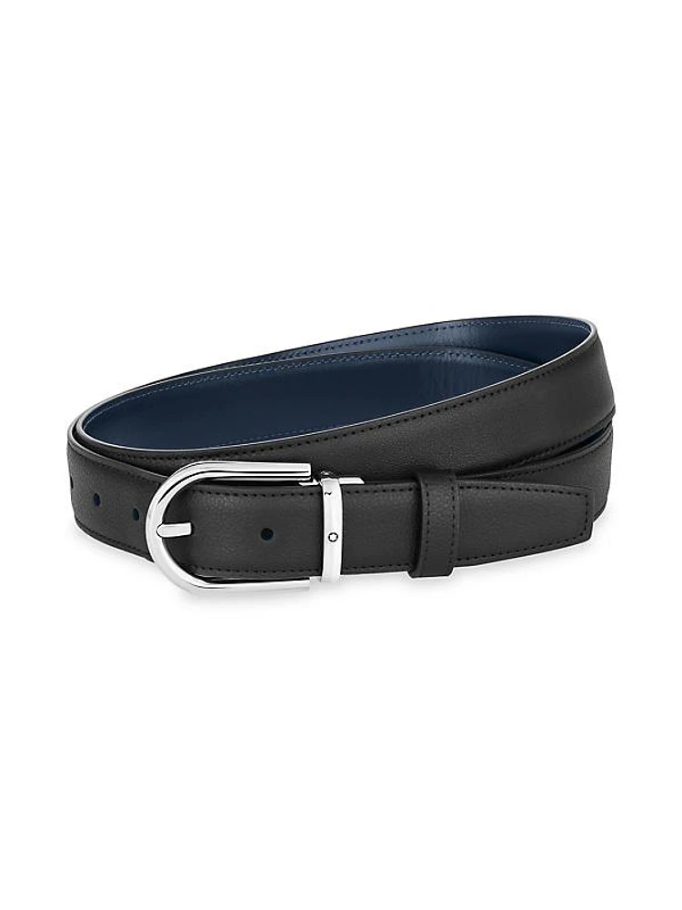 Horseshoe Buckle Cut-to-Size Reversible Leather Belt