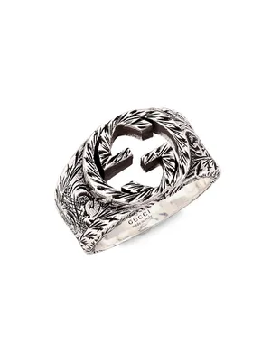 Unisex Sterling Silver Interlocking G Ring With Paisley Details