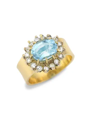18K Yellow Gold, Diamond & Aquamarine Ring