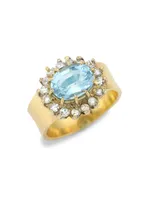 18K Yellow Gold, Diamond & Aquamarine Ring
