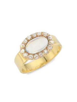 18K Yellow Gold, Moonstone & Diamond Ring
