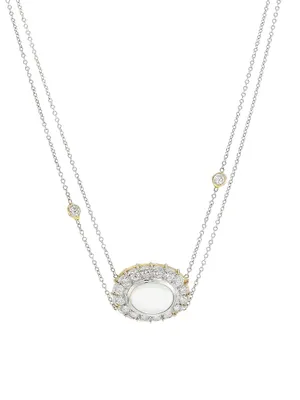 18K White Gold, Diamond & Moonstone Pendant Necklace