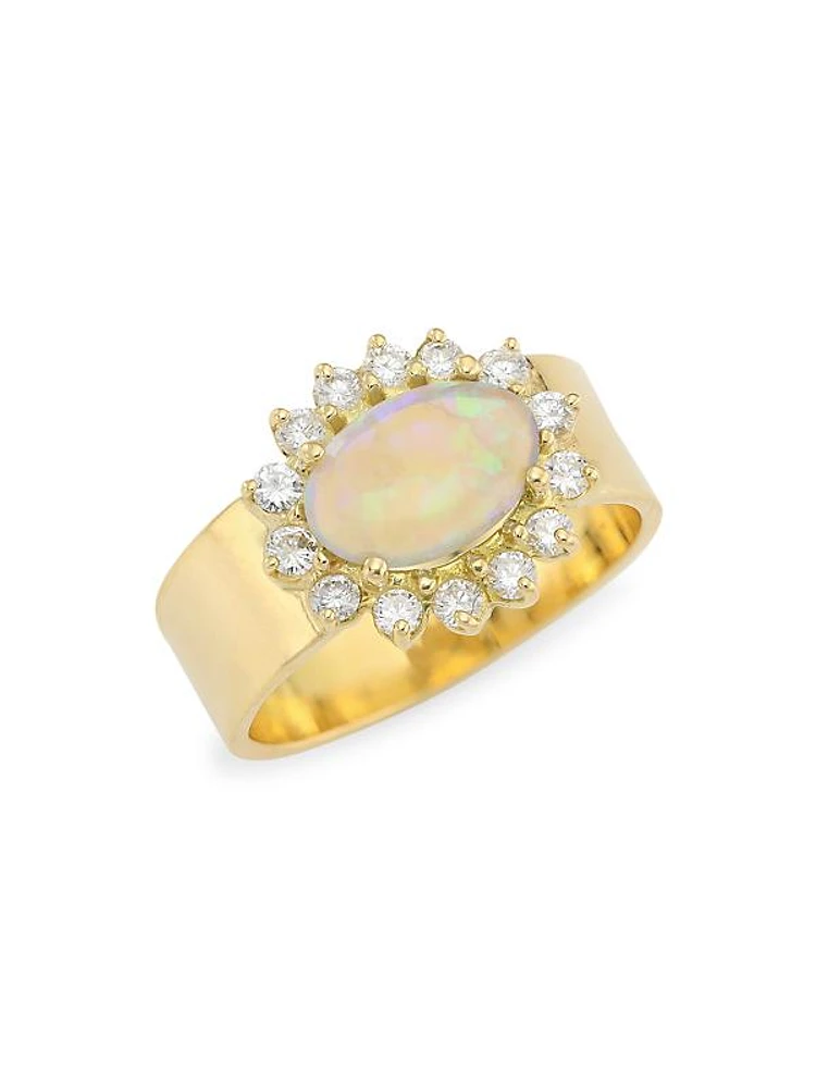 18K Yellow Gold, Opal & Diamond Ring