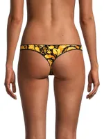 Print & Lace Trim Thong