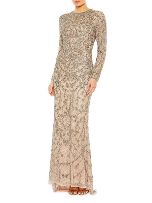 Metallic Beaded Column Gown