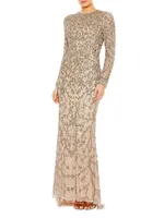 Metallic Beaded Column Gown