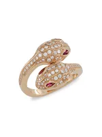 Serpenti Seduttori 18K Rose Gold, Diamond & Rubellite Snake Ring