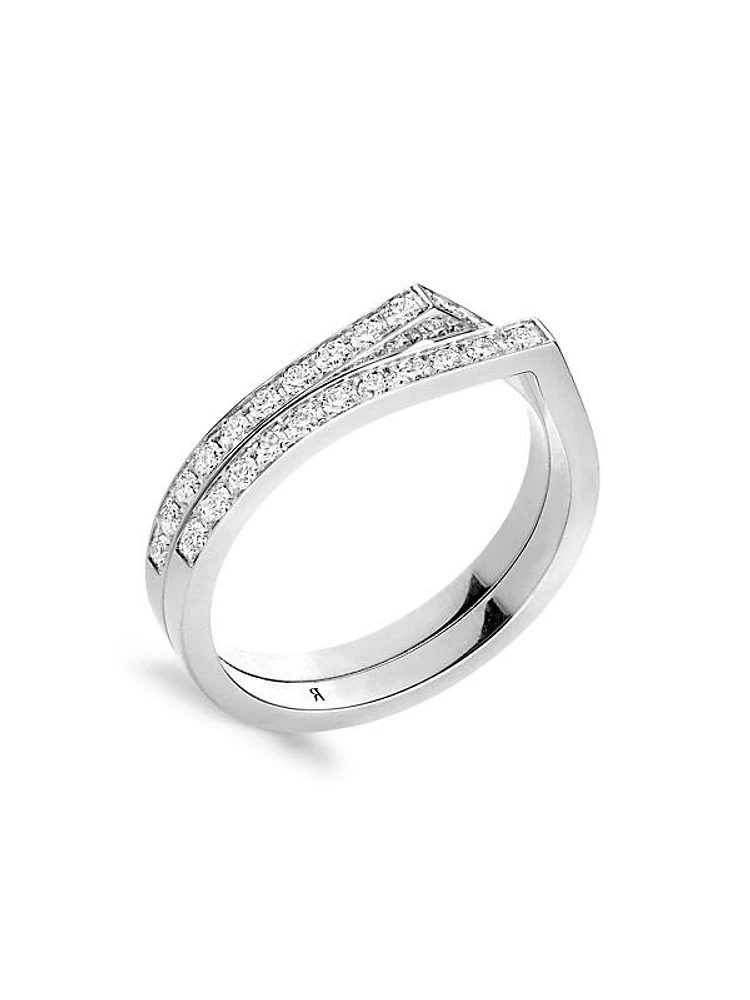 Antifer 18K White Gold & Pavé Diamond 2-Row Ring