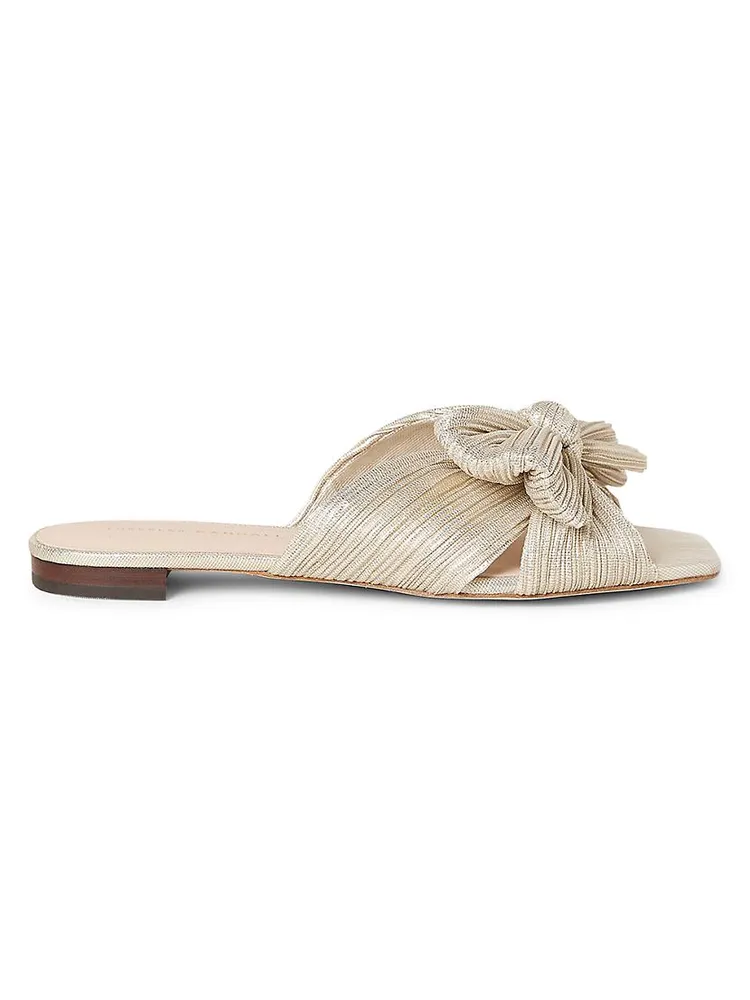 Daphne Metallic Pleated Lamé Mule Sandals