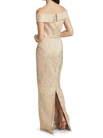 Off-the-Shoulder Metallic Jacquard Gown