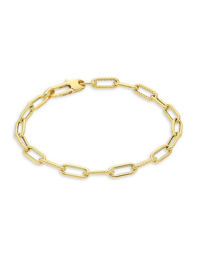 18K Yellow Gold Polished & Fluted Paper Clip Chain Bracelet