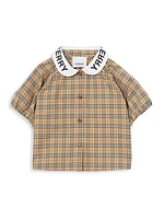 Baby Girl's & Little Girl's Logo Puff-Sleeve Check Blouse