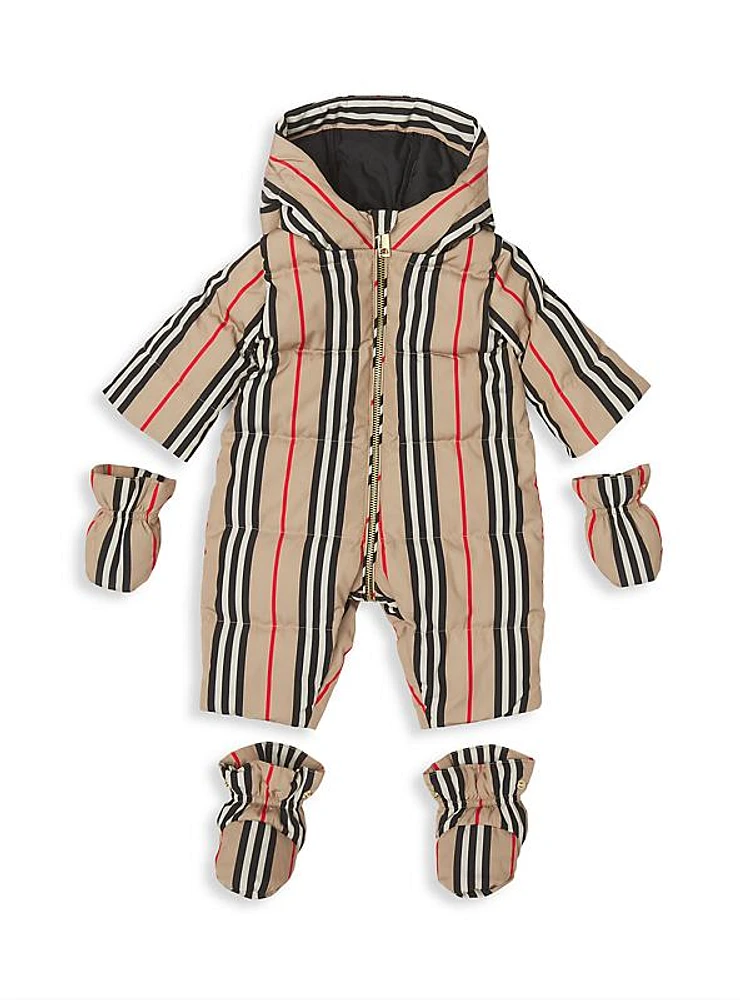 Baby's Icon Stripe Puffer Jumpsuit with Mittens