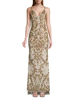 Beaded V-Neck Gown