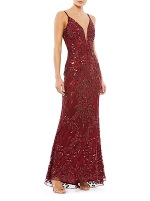 Beaded V-Neck Gown