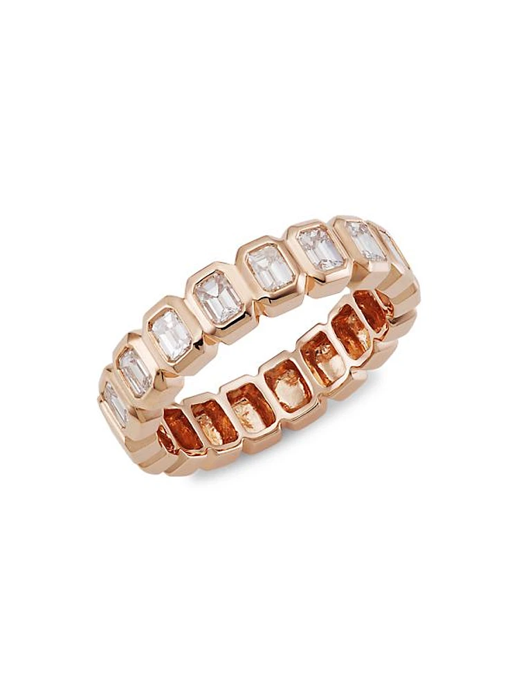 18K Rose Gold & Emerald Diamond Bezel Ring