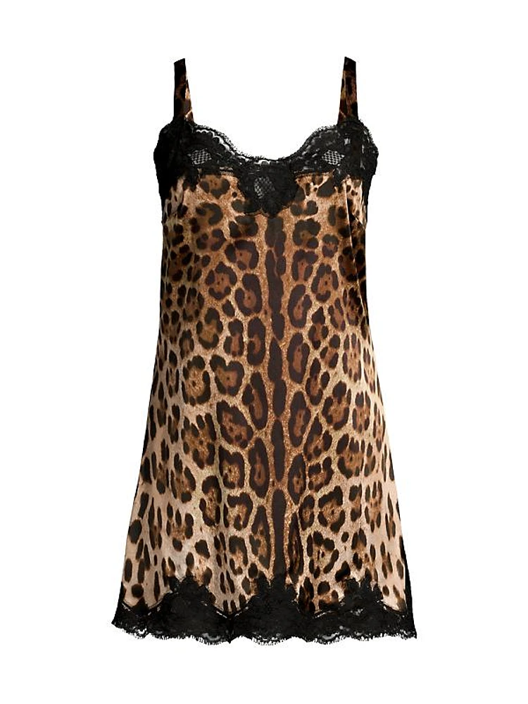 Cheetah Print & Lace Silk Slip Dress