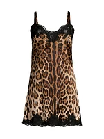 Cheetah Print & Lace Silk Slip Dress