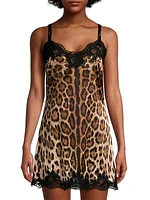 Cheetah Print & Lace Silk Slip Dress