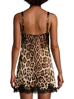 Cheetah Print & Lace Silk Slip Dress