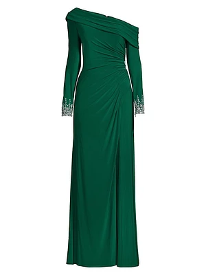 Asymmetrical Jeweled Gown