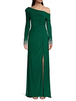 Asymmetrical Jeweled Gown