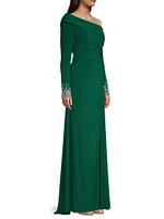 Asymmetrical Jeweled Gown