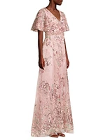 Flutter Sleeve Floral Gown