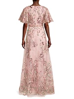 Flutter Sleeve Floral Gown