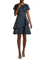 Jacquard Tiered Fit & Flare Dress