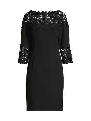 Lace-Trim Crepe Sheath Dress