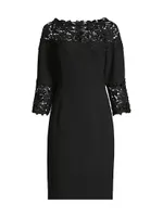 Lace-Trim Crepe Sheath Dress