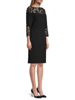 Lace-Trim Crepe Sheath Dress