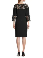 Lace-Trim Crepe Sheath Dress