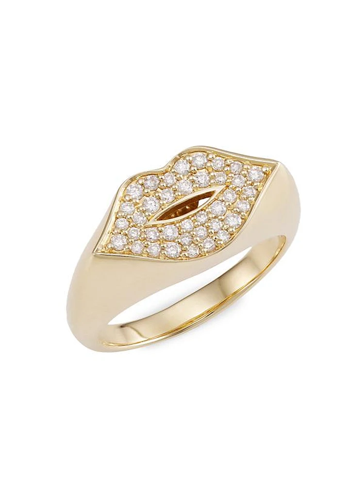 Lips 14K Yellow Gold & Diamond Pinky Ring