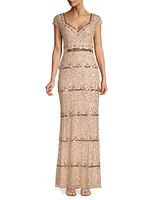 Embellished Cap Sleeve Gown