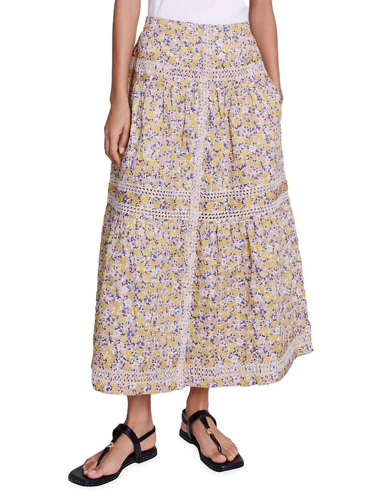 Long Floral Embroidered Skirt