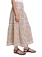 Long Floral Embroidered Skirt