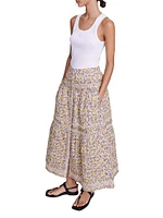 Long Floral Embroidered Skirt