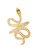 Diamond Slither Snake 18K Yellow Gold, Tsavorite & Diamond Ring