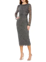 Floral Beaded Long Sleeve Sheath Dress