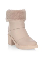 Shearling-Trim Leather Ankle Boots