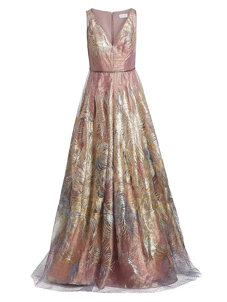 Feather Jacquard Fit-&-Flare Gown