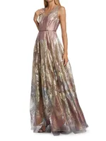 Feather Jacquard Fit-&-Flare Gown