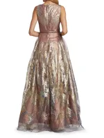 Feather Jacquard Fit-&-Flare Gown